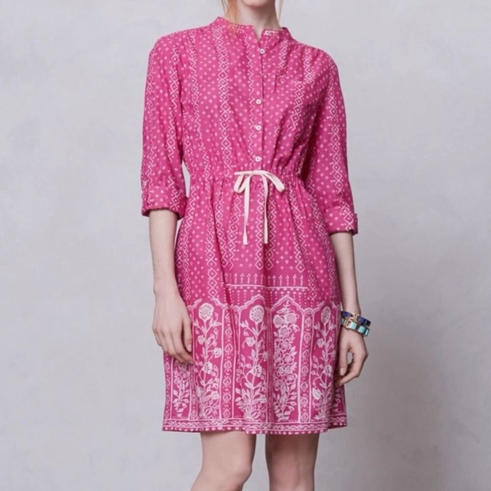 Anthropologie Meadow Rue Anila Shirt Dress Size 0 / XS Pink print casual Beach